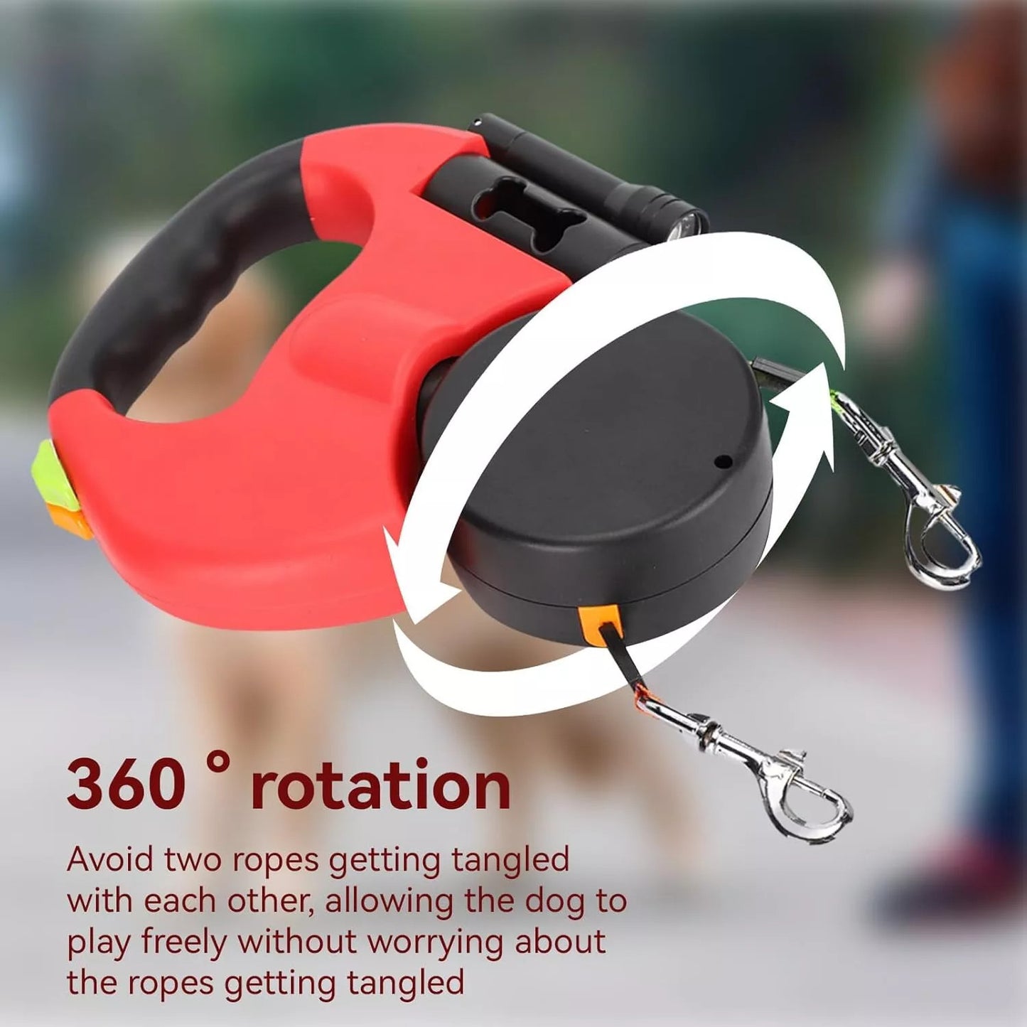 Retractable Dual Dog Leash with LED & Reflective Stitching – Walk Two Dogs Easily