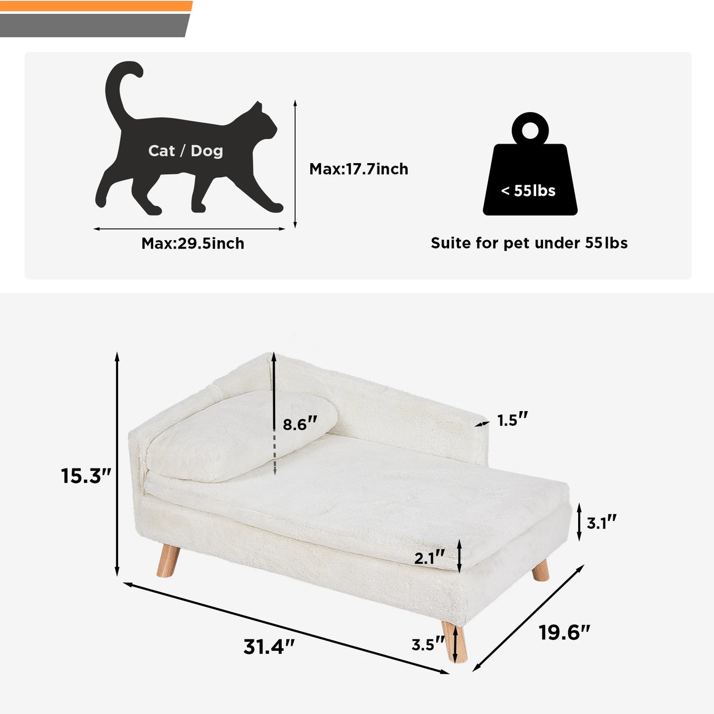 Elevated Pet Bed – Nordic Pet Sofa with Waterproof Cozy Pad & Sturdy Wooden Legs