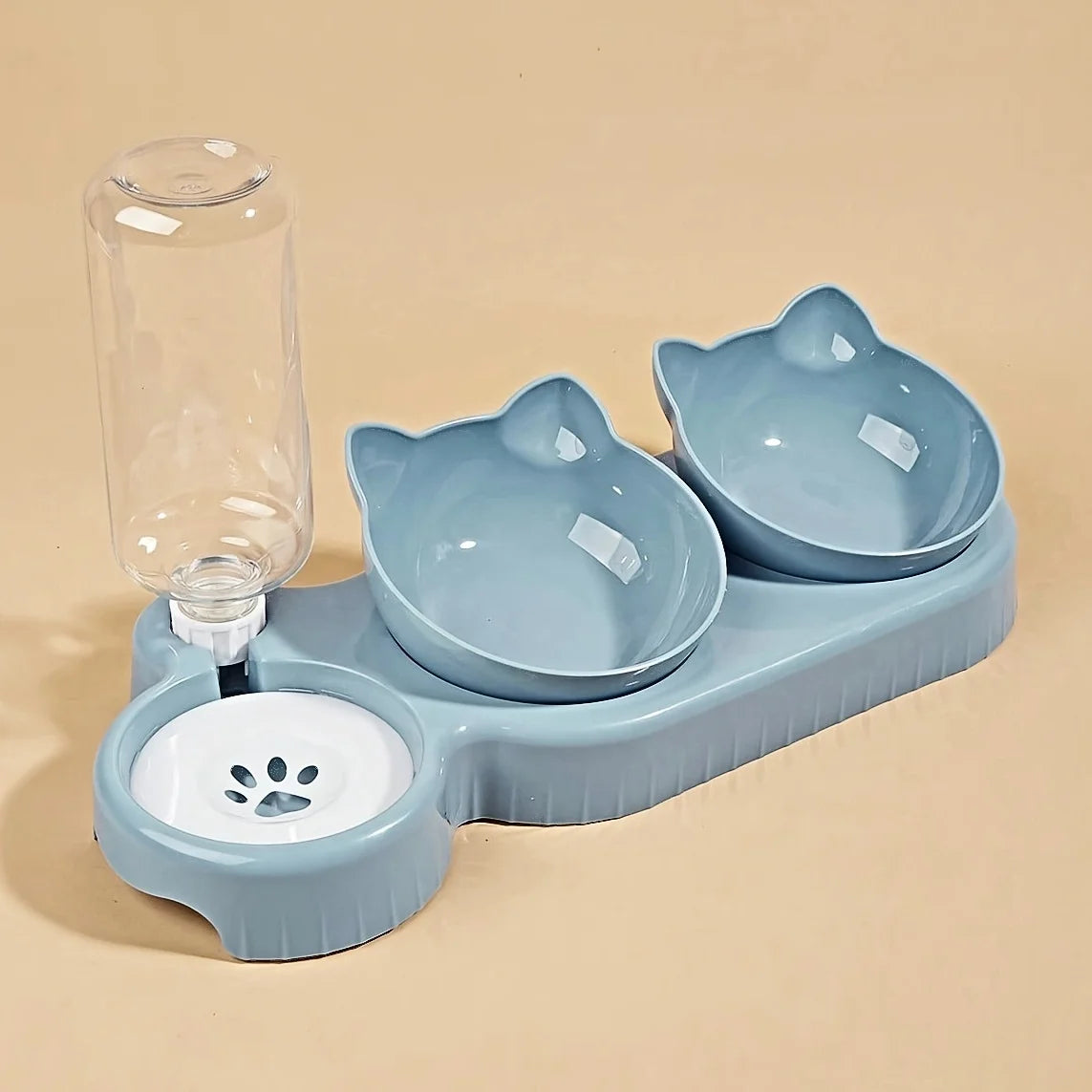 3-in-1 Tilted Pet Bowls with Water Feeder – Cat Food and Water Bowl Set