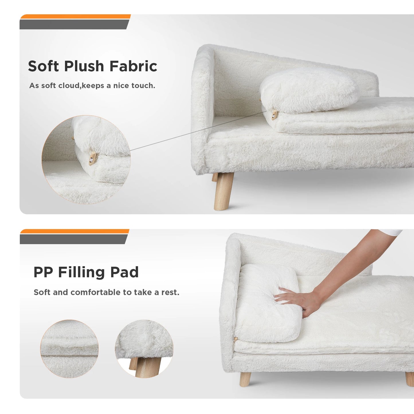 Elevated Pet Bed – Nordic Pet Sofa with Waterproof Cozy Pad & Sturdy Wooden Legs