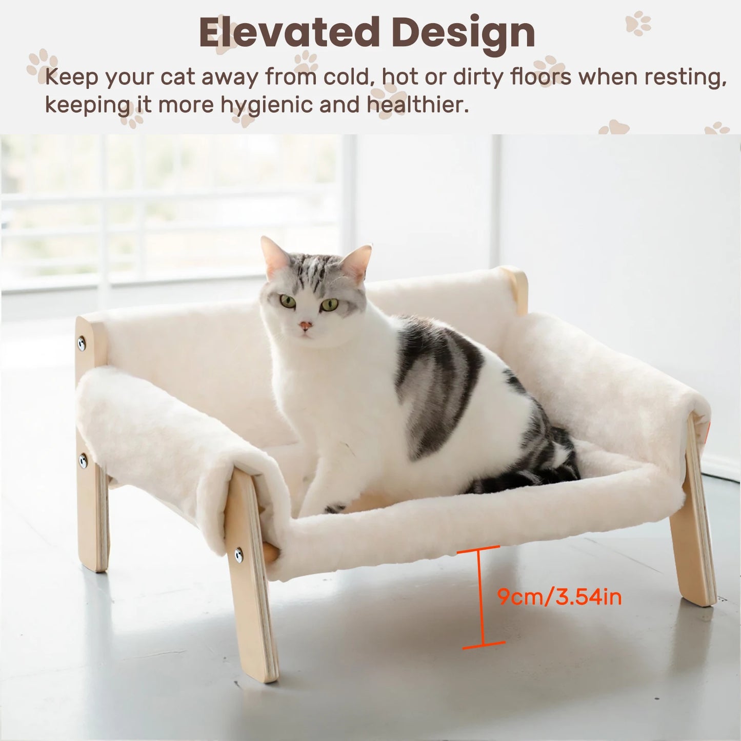 Large Raised Cat Bed – Plush Cat Sofa with Sturdy Wooden Legs, Soft Indoor Kitten Couch