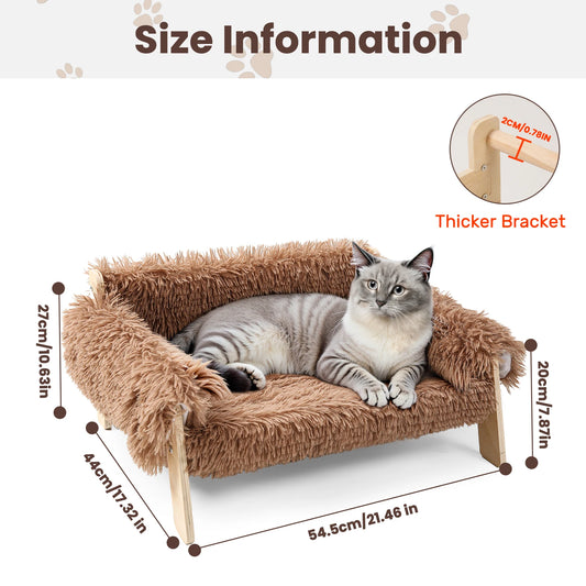 Large Raised Cat Bed – Plush Cat Sofa with Sturdy Wooden Legs, Soft Indoor Kitten Couch