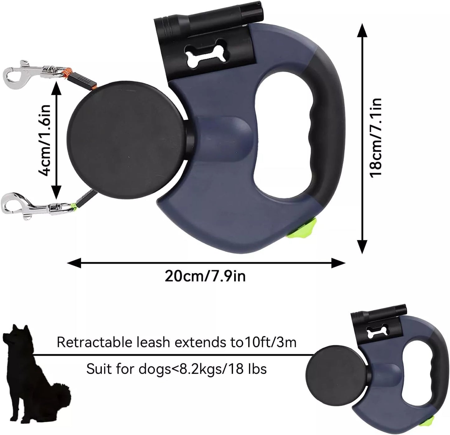 Retractable Dual Dog Leash with LED & Reflective Stitching – Walk Two Dogs Easily