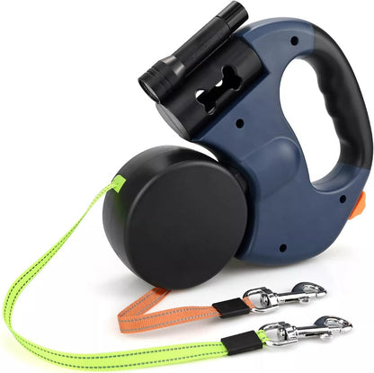 Retractable Dual Dog Leash with LED & Reflective Stitching – Walk Two Dogs Easily