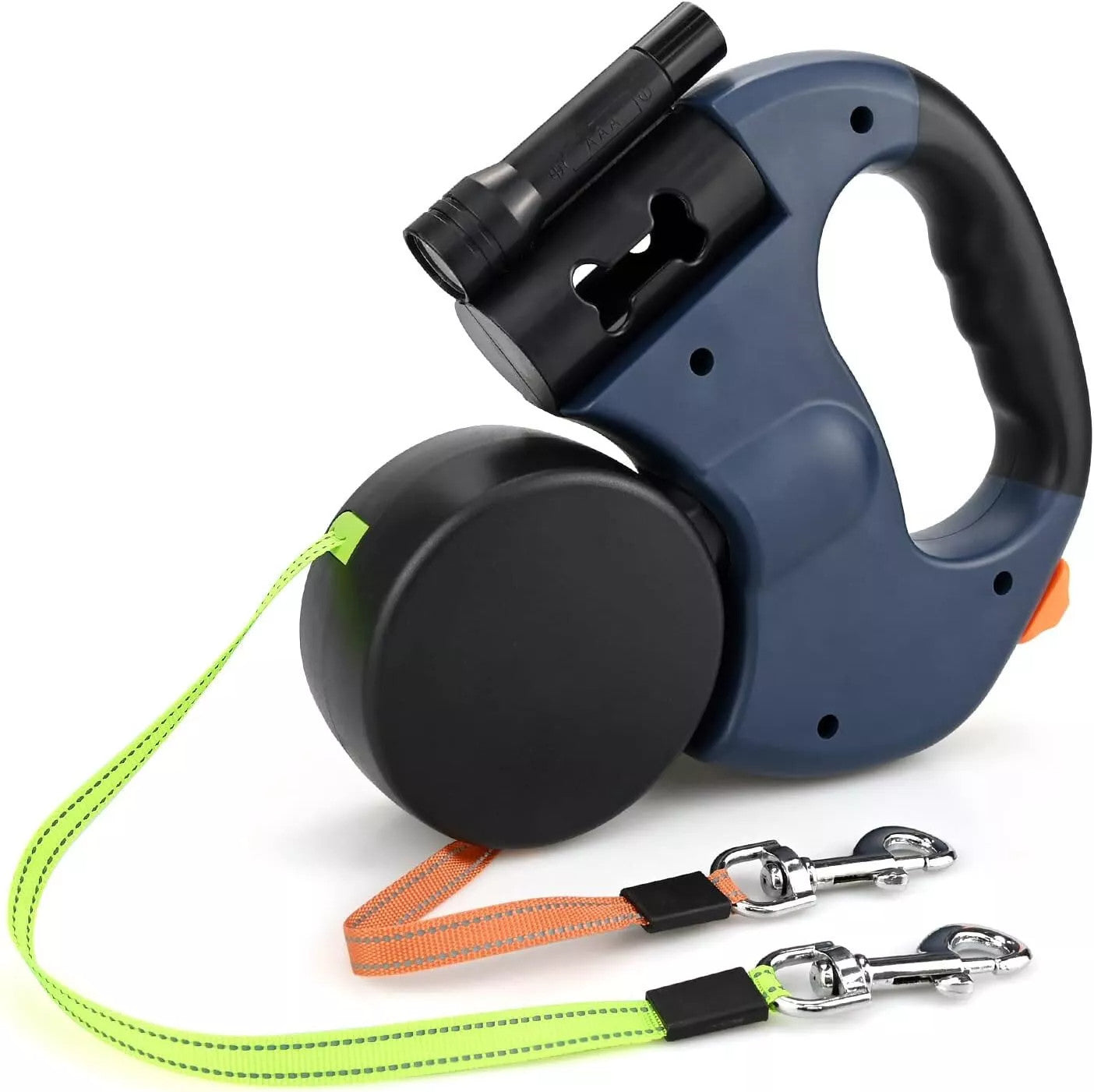 Retractable Dual Dog Leash with LED & Reflective Stitching – Walk Two Dogs Easily