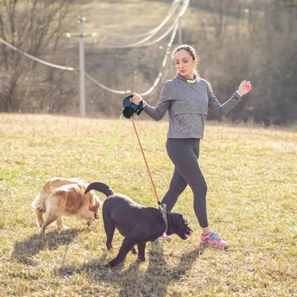 Retractable Dual Dog Leash with LED & Reflective Stitching – Walk Two Dogs Easily