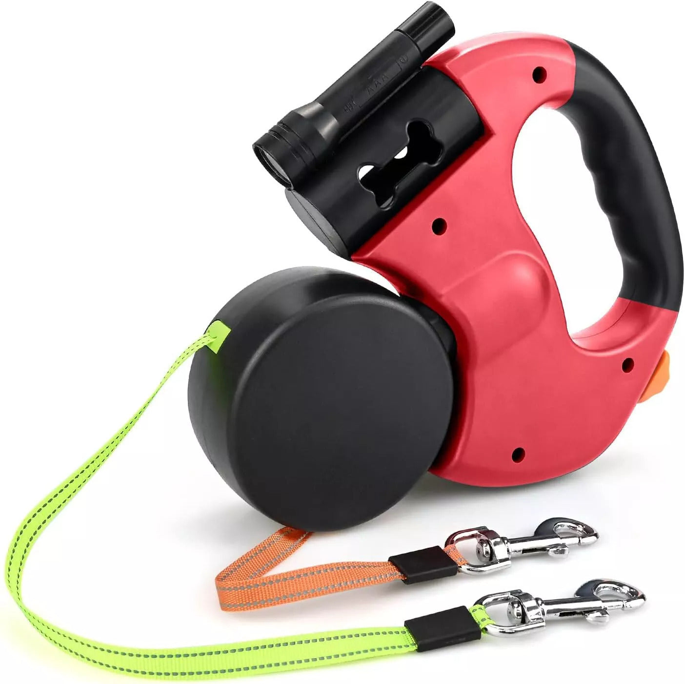 Retractable Dual Dog Leash with LED & Reflective Stitching – Walk Two Dogs Easily
