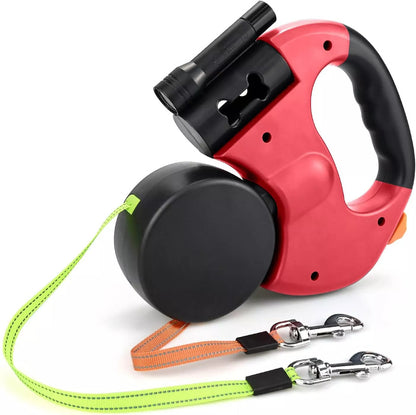 Retractable Dual Dog Leash with LED & Reflective Stitching – Walk Two Dogs Easily