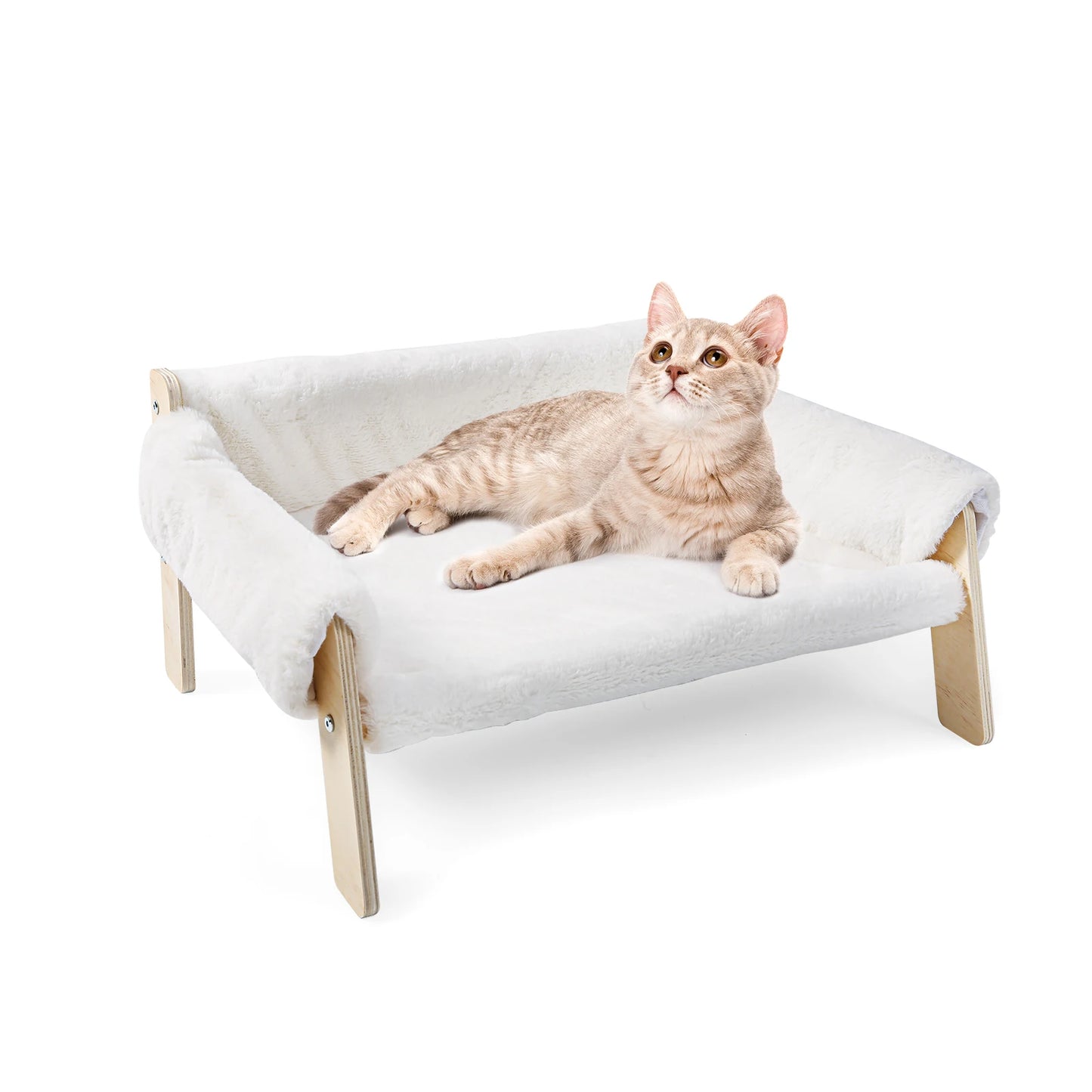 Large Raised Cat Bed – Plush Cat Sofa with Sturdy Wooden Legs, Soft Indoor Kitten Couch