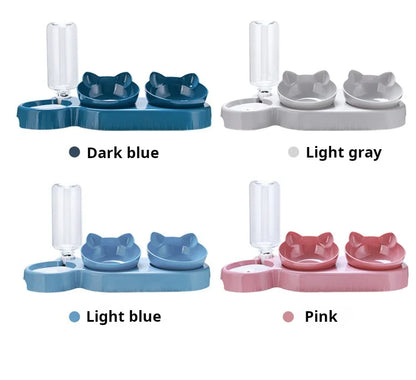 3-in-1 Tilted Pet Bowls with Water Feeder – Cat Food and Water Bowl Set