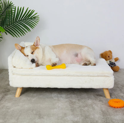 Elevated Pet Bed – Nordic Pet Sofa with Waterproof Cozy Pad & Sturdy Wooden Legs