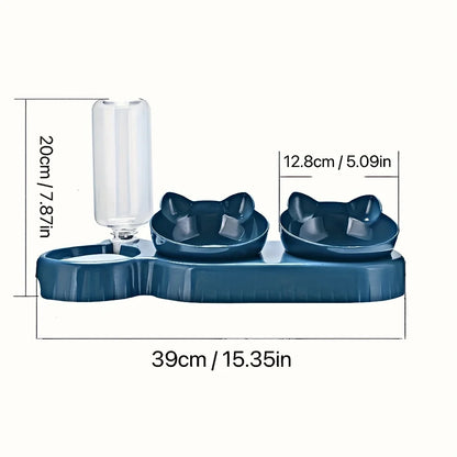 3-in-1 Tilted Pet Bowls with Water Feeder – Cat Food and Water Bowl Set