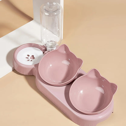 3-in-1 Tilted Pet Bowls with Water Feeder – Cat Food and Water Bowl Set