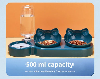 3-in-1 Tilted Pet Bowls with Water Feeder – Cat Food and Water Bowl Set