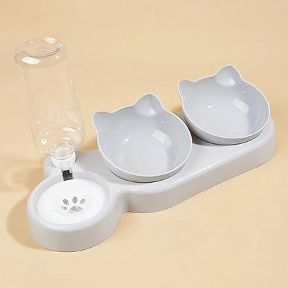 3-in-1 Tilted Pet Bowls with Water Feeder – Cat Food and Water Bowl Set