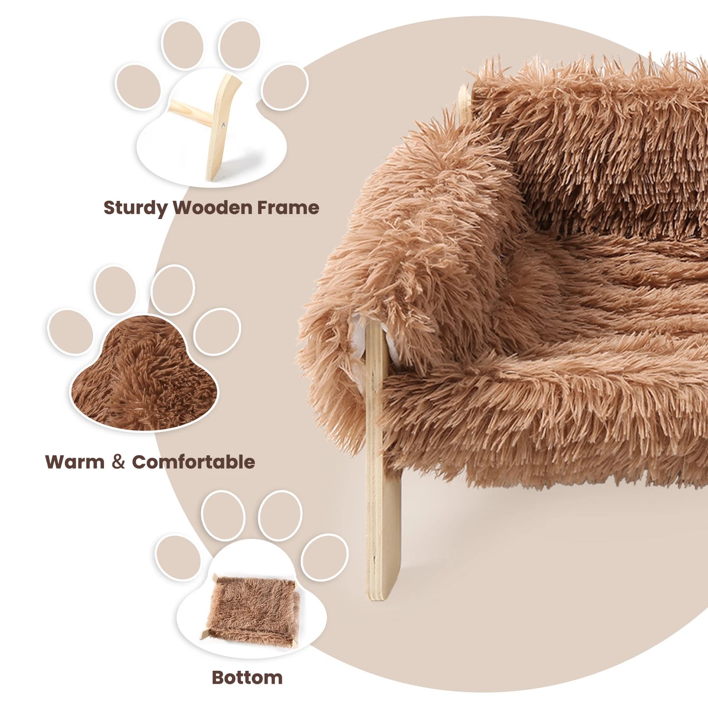 Large Raised Cat Bed – Plush Cat Sofa with Sturdy Wooden Legs, Soft Indoor Kitten Couch