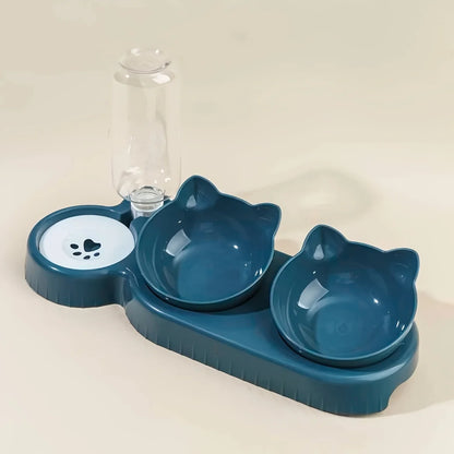 3-in-1 Tilted Pet Bowls with Water Feeder – Cat Food and Water Bowl Set