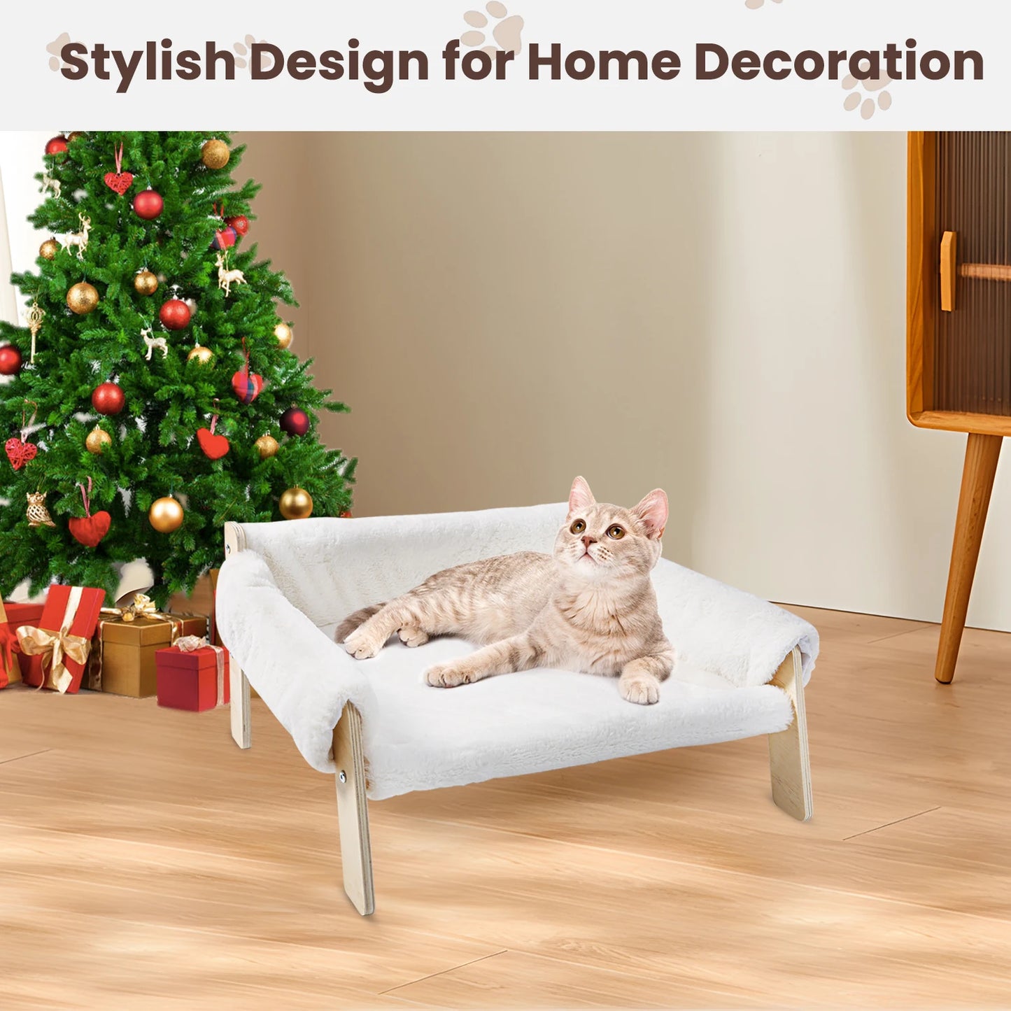 Large Raised Cat Bed – Plush Cat Sofa with Sturdy Wooden Legs, Soft Indoor Kitten Couch