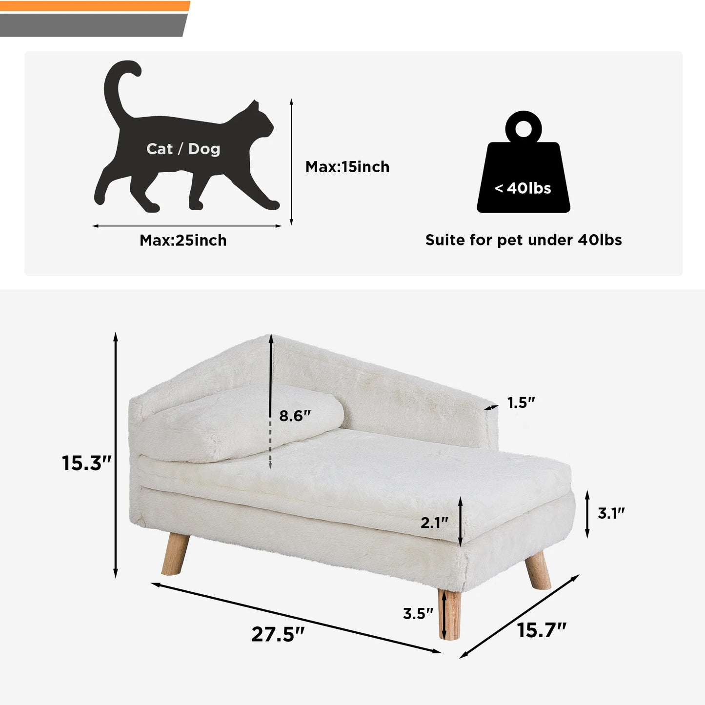 Elevated Pet Bed – Nordic Pet Sofa with Waterproof Cozy Pad & Sturdy Wooden Legs