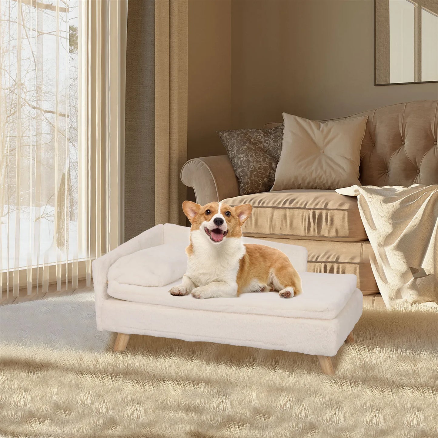 Elevated Pet Bed – Nordic Pet Sofa with Waterproof Cozy Pad & Sturdy Wooden Legs