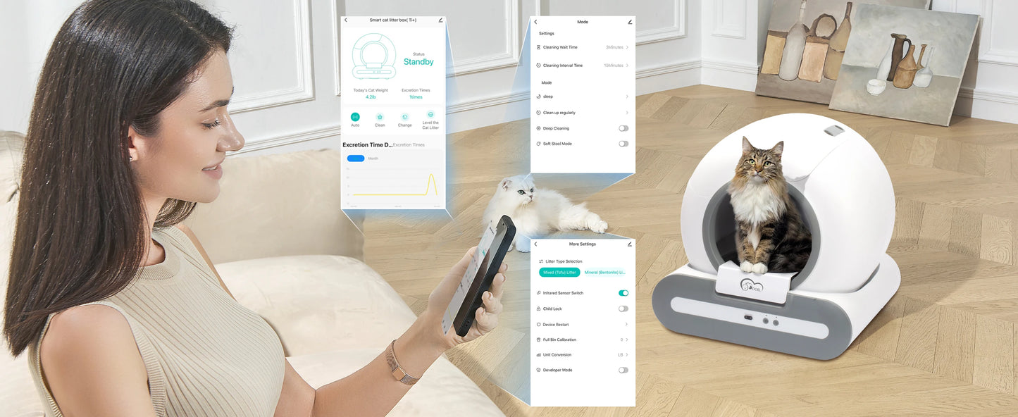 DOEL Smart Automatic Self-Cleaning Cat Litter Box with App Control and Mat – Large Multi-Cat Toilet