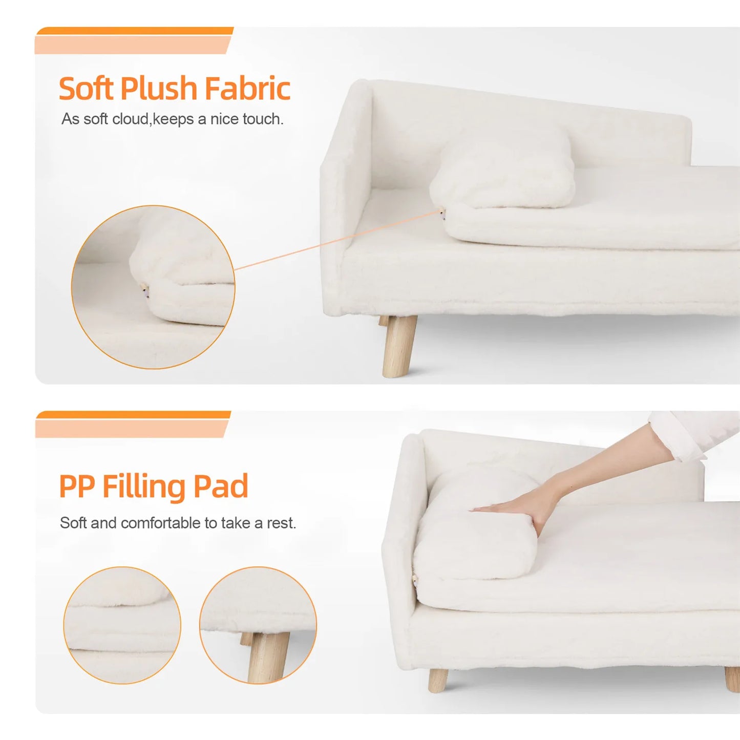 Elevated Pet Bed – Nordic Pet Sofa with Waterproof Cozy Pad & Sturdy Wooden Legs