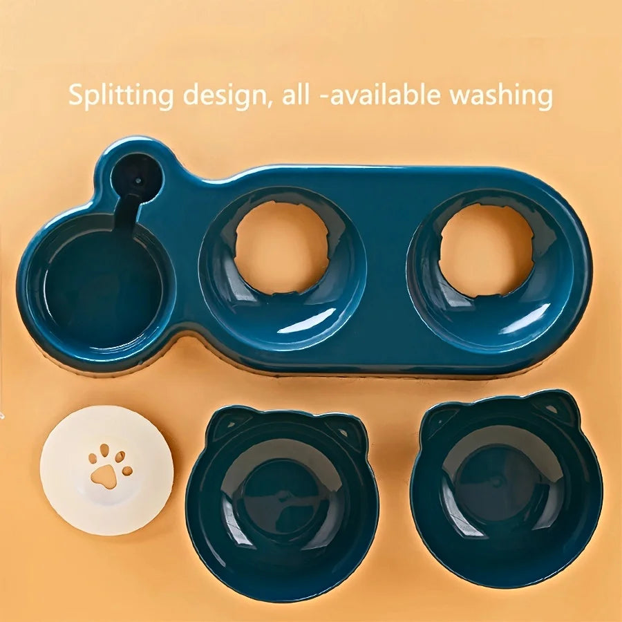 3-in-1 Tilted Pet Bowls with Water Feeder – Cat Food and Water Bowl Set