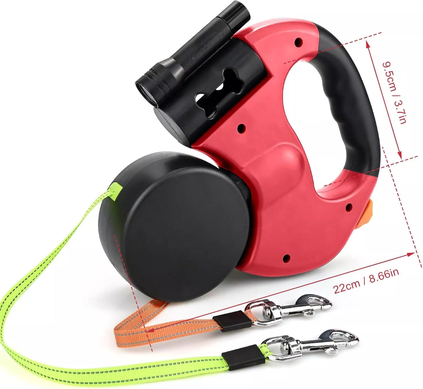 Retractable Dual Dog Leash with LED & Reflective Stitching – Walk Two Dogs Easily