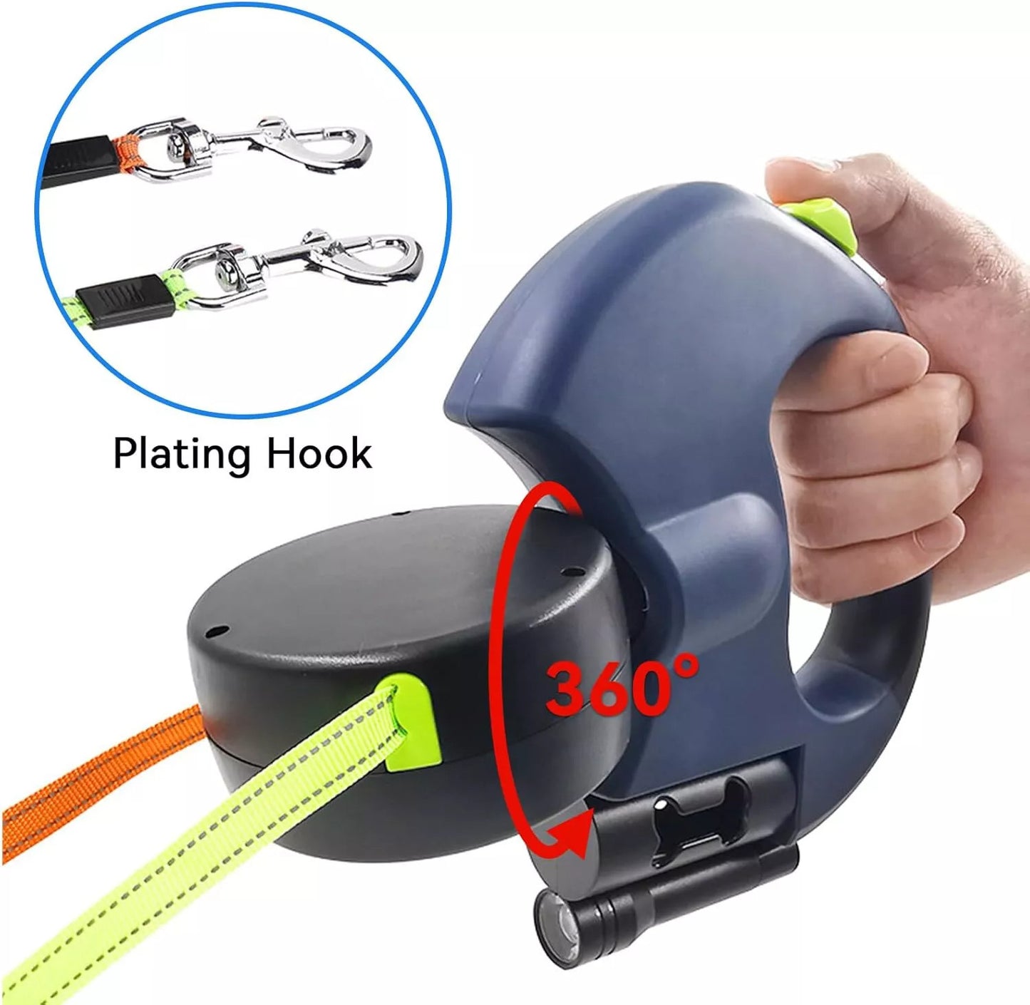 Retractable Dual Dog Leash with LED & Reflective Stitching – Walk Two Dogs Easily